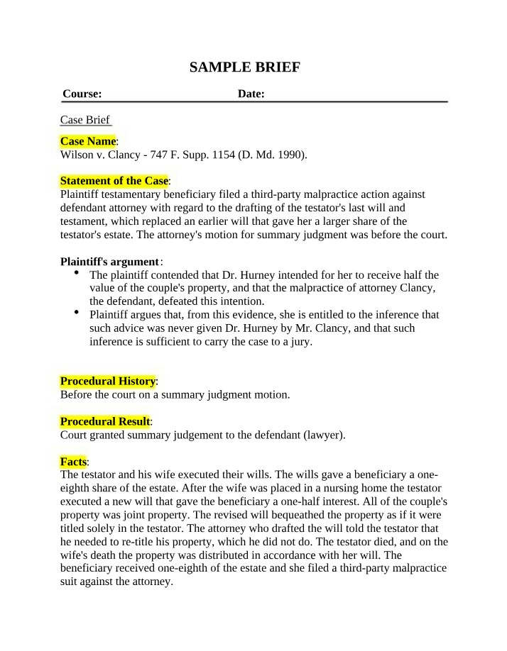 Case Brief - Wilson v. Clancy