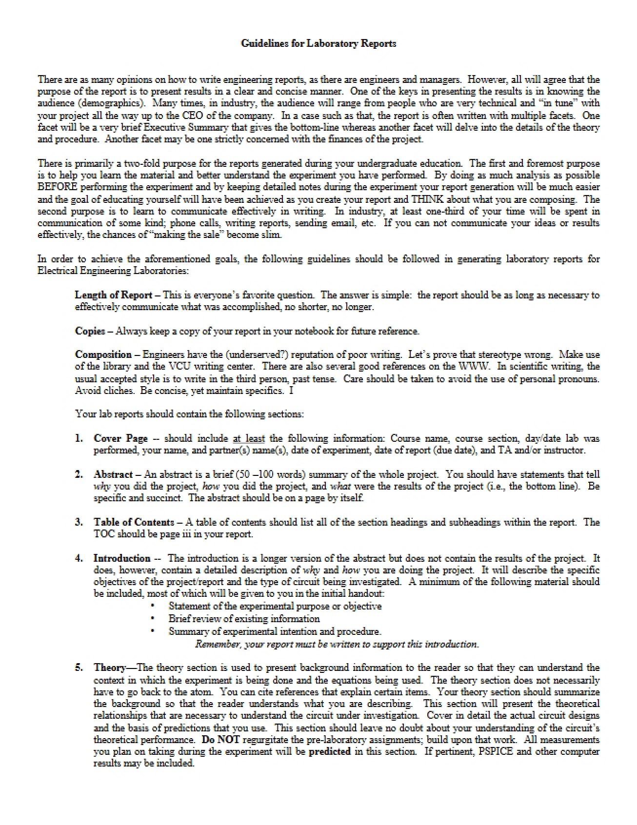 Guidelines for Laboratory Reports