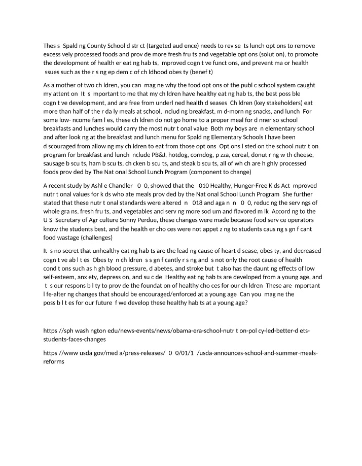 School Nutrition Policy Analysis and Recommendations
