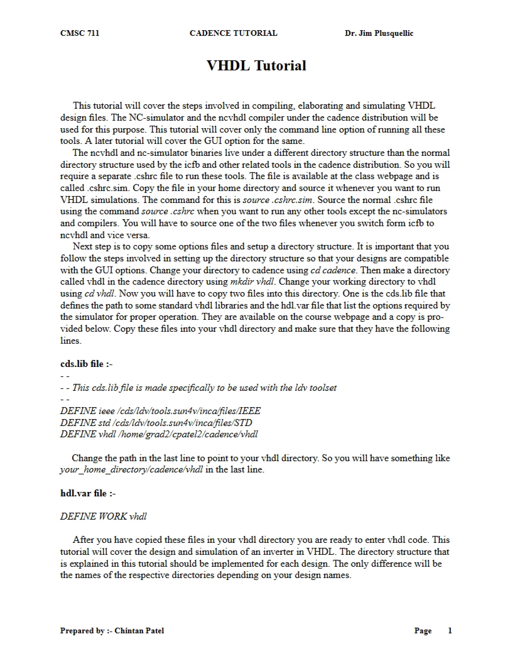 Tutorial on VHDL