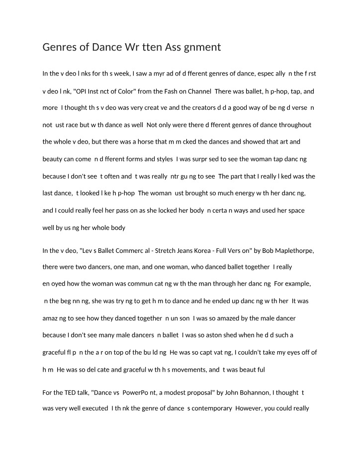 Assignment on Dance Genres