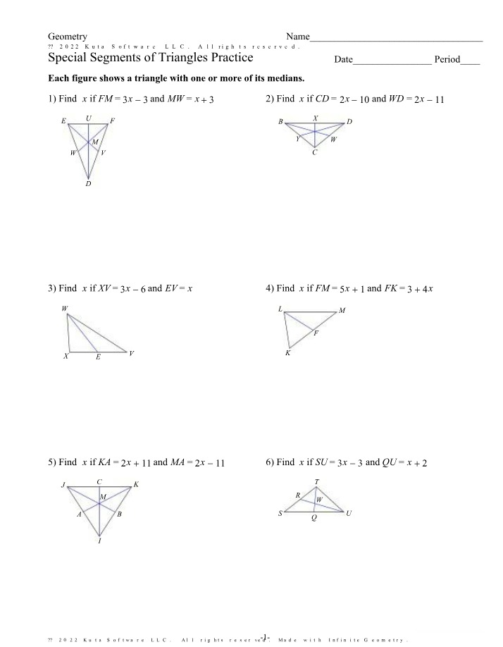 Practice for Special Segments of Triangles