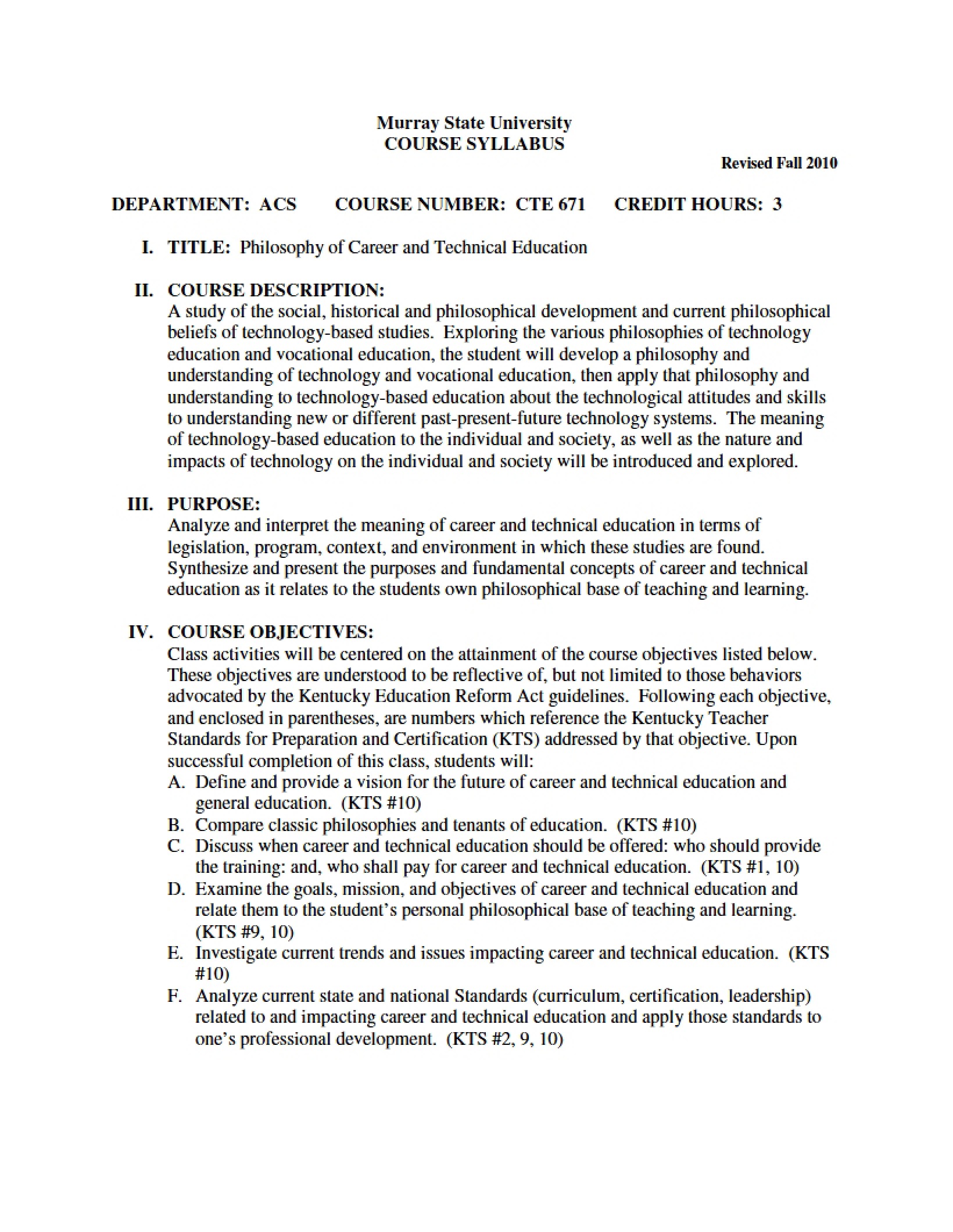 Syllabus - Philosophy of Career and Technical Education