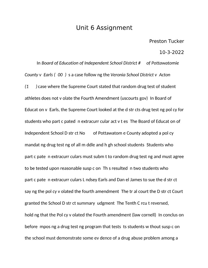 Legality of Random Drug Testing for Student Athletes