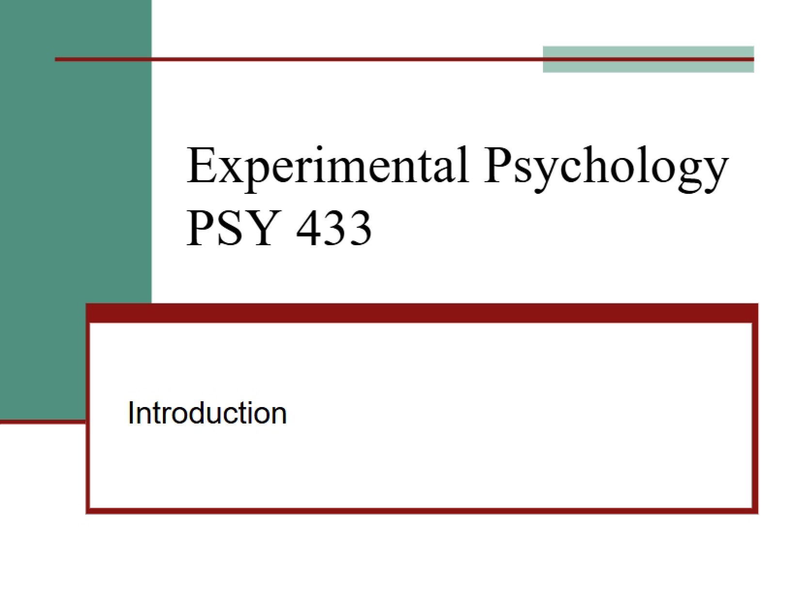 Introduction to Experimental Psychology