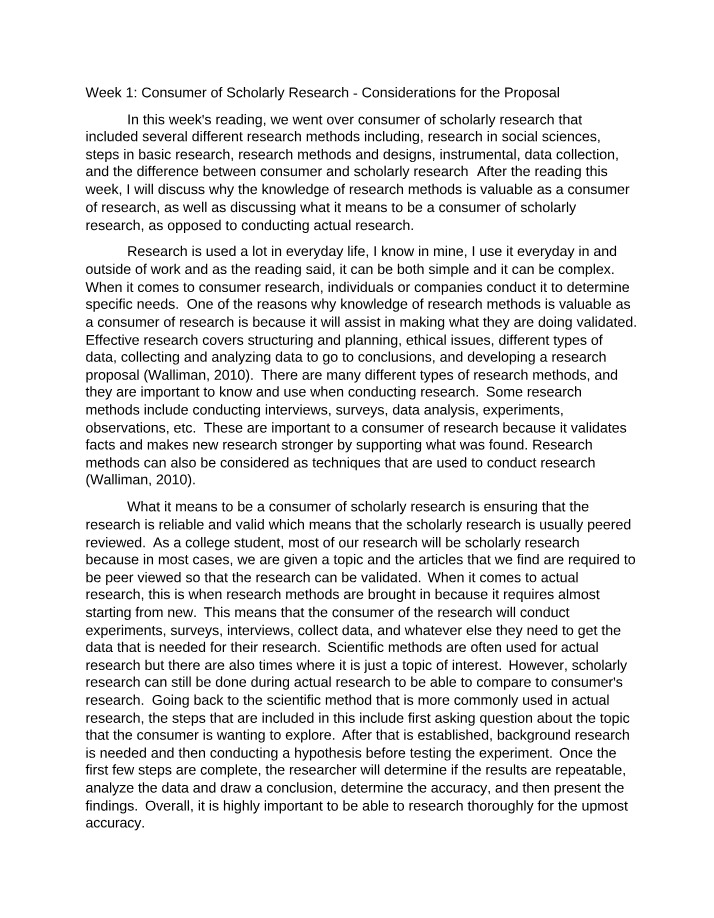 Consumer of Scholarly Research - Week 1 Proposal Considerations