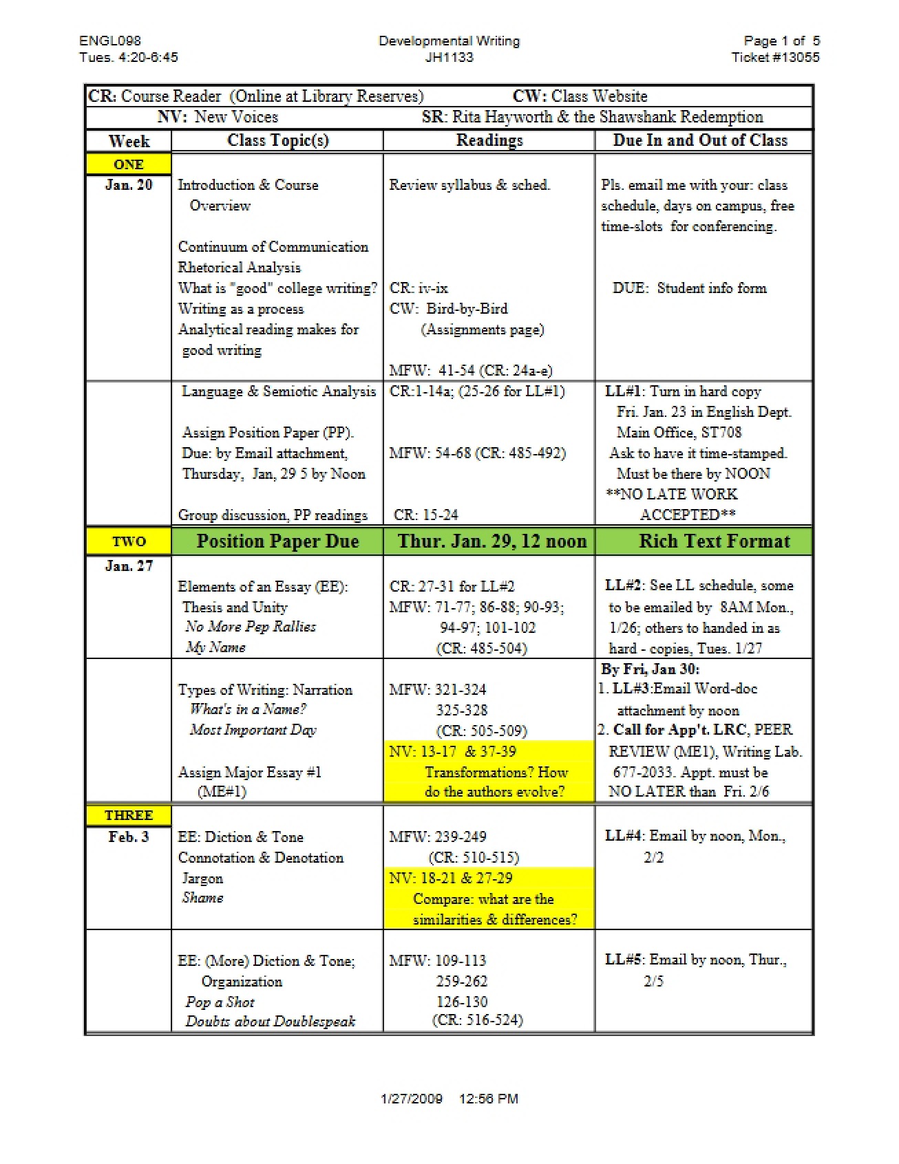 Course Timeline