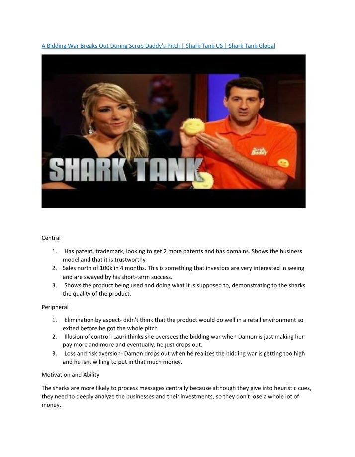 Shark Tank Pitch Analysis - Scrub Daddy