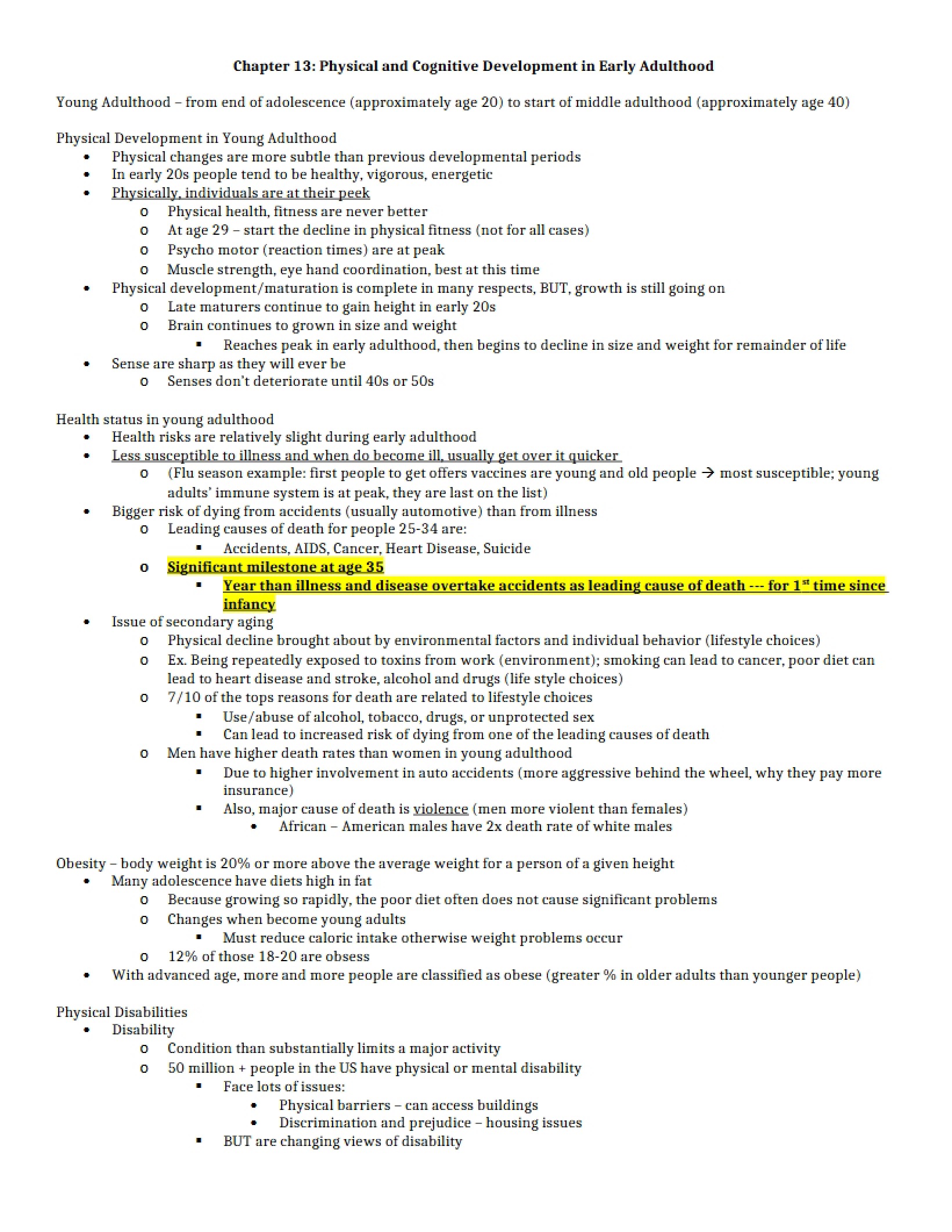 Early Adulthood Cognitive and Physical Growth - Chapter 13
