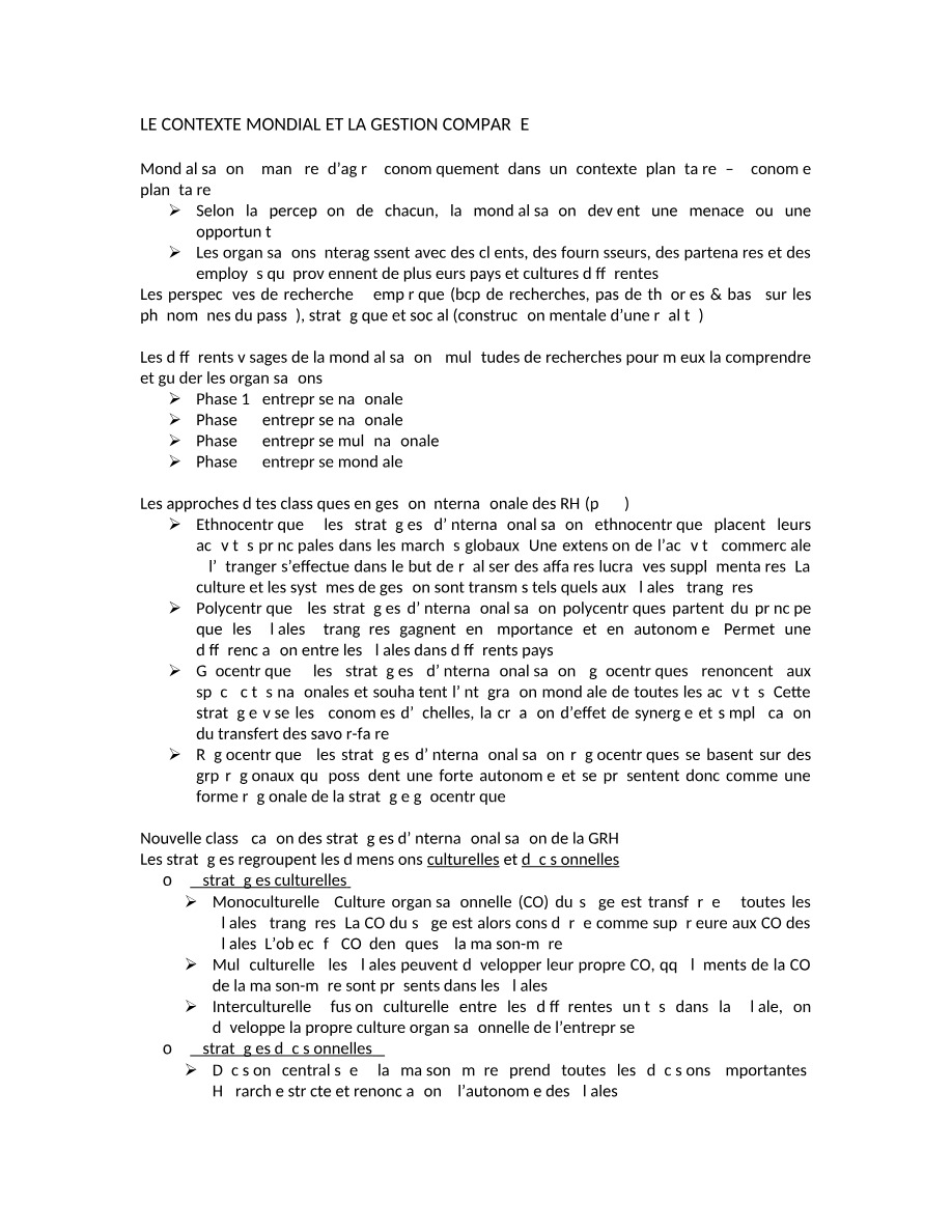 Le Contexte Mondial en Gestion Comparée