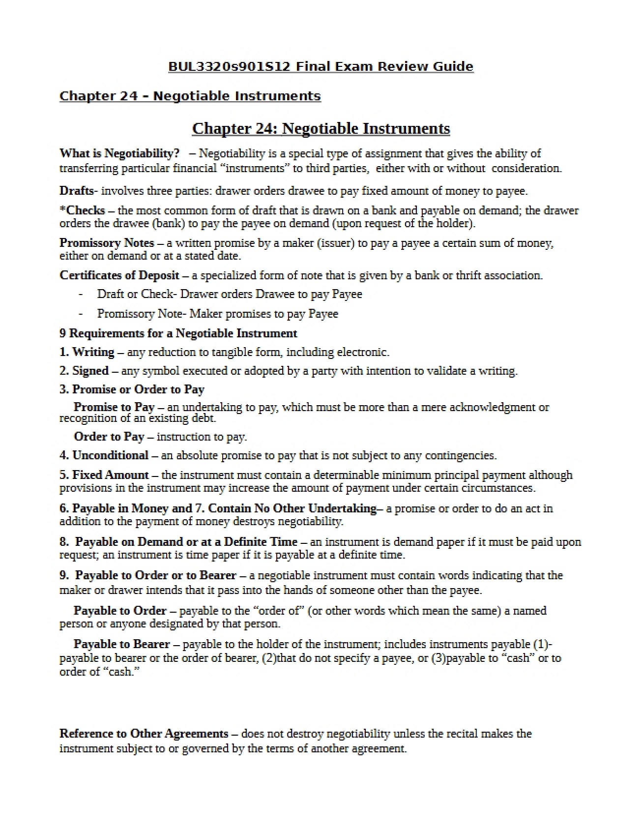 Negotiable Instruments Chapter Twenty-Four