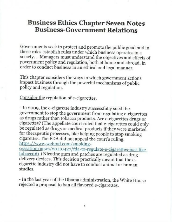 Chapter Seven Notes on Business Ethics