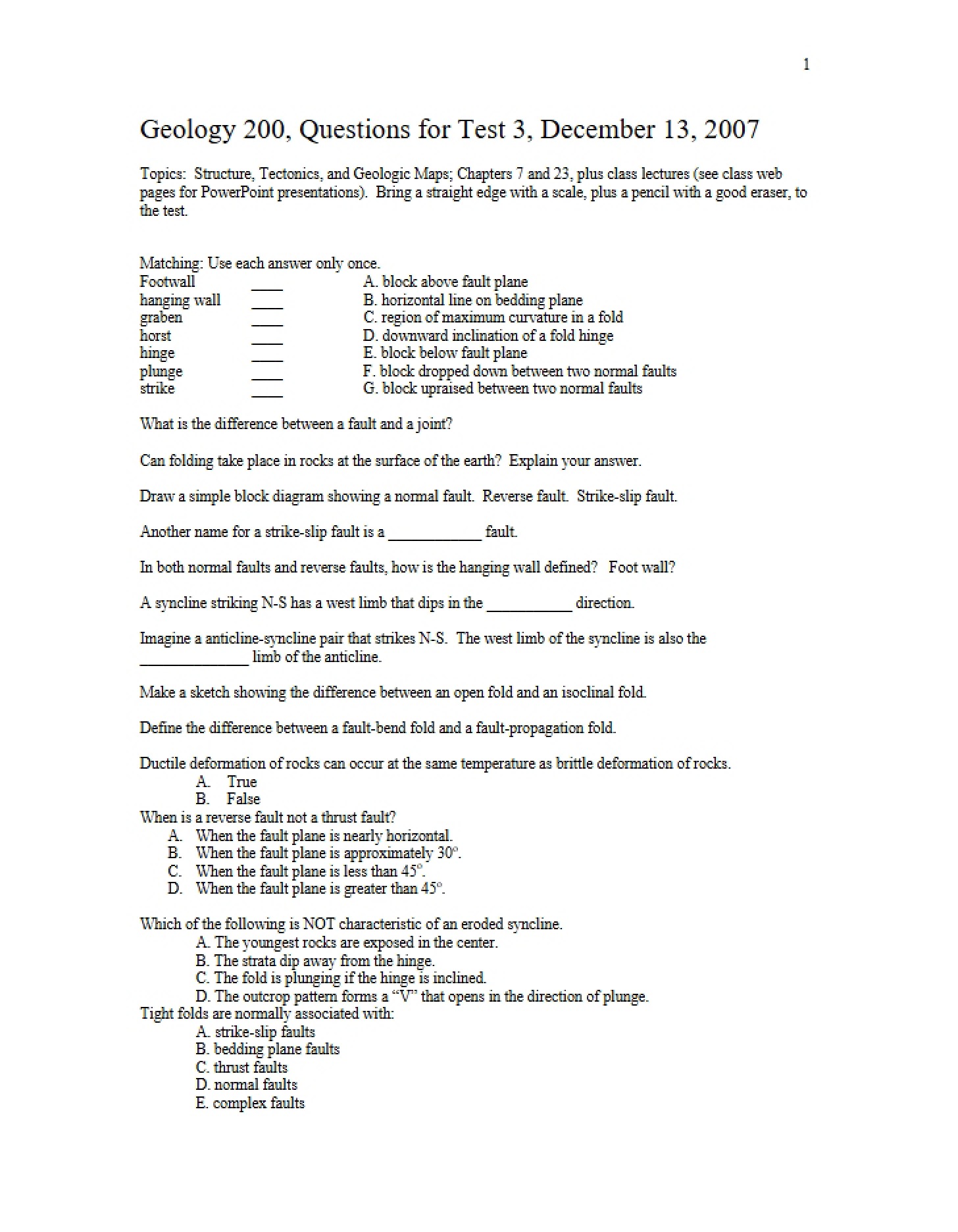Questions for Test Three