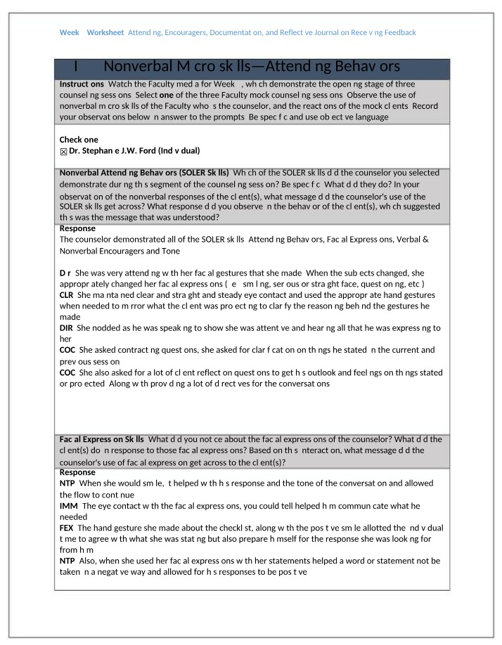 Week 2 Worksheet - Attending, Encouragers, and Documentation