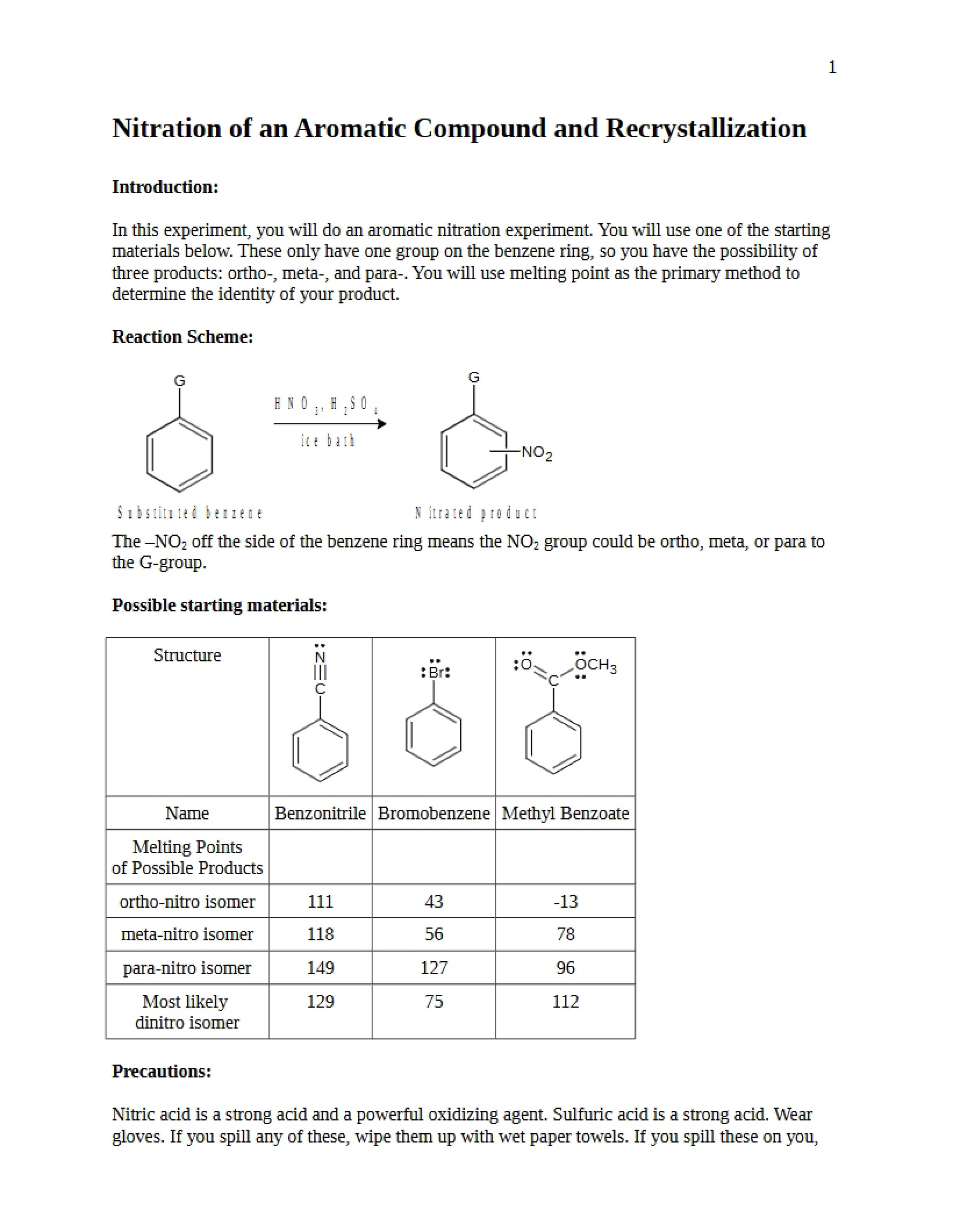 Aromatic Compound Nitration and Recrystallization