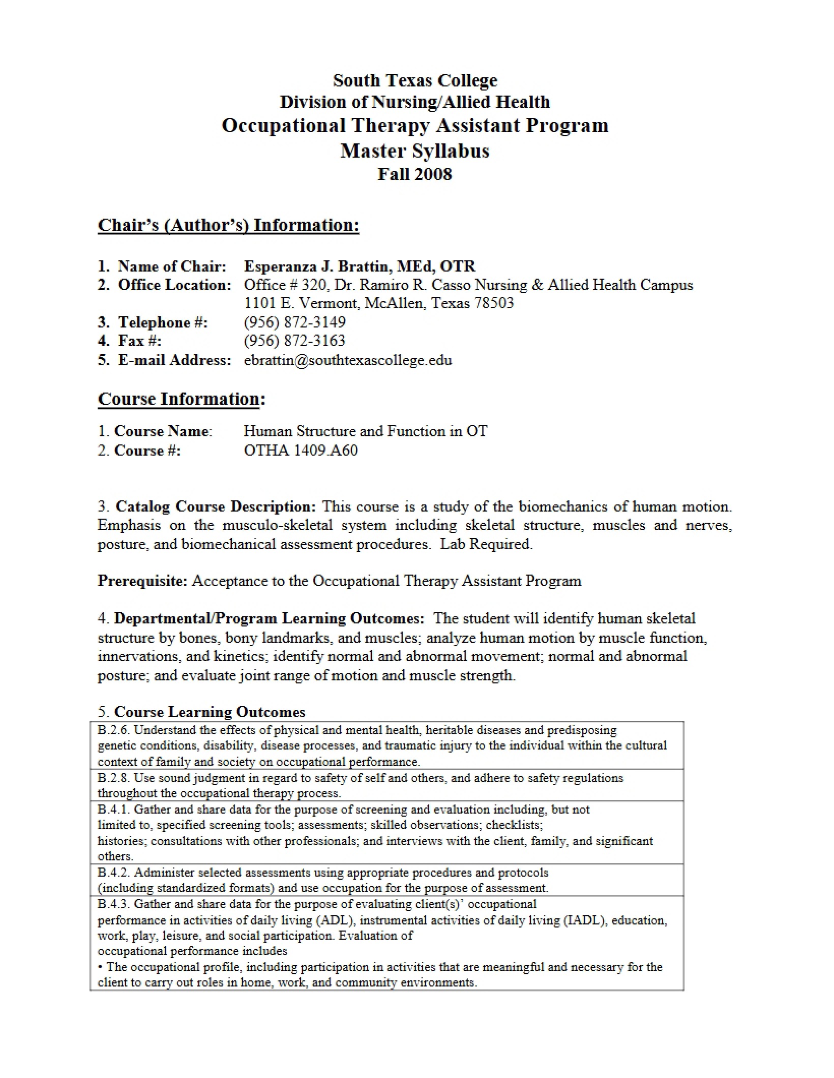 Human Structure and Function Syllabus
