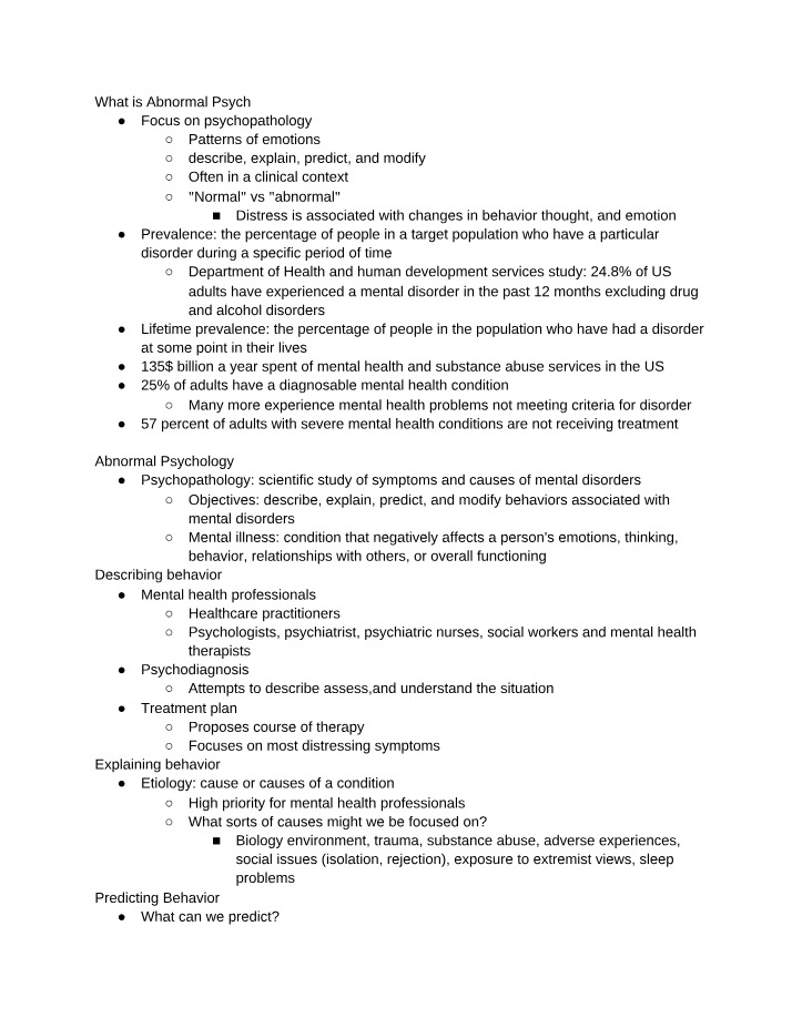 Abnormal Psychology Course Materials