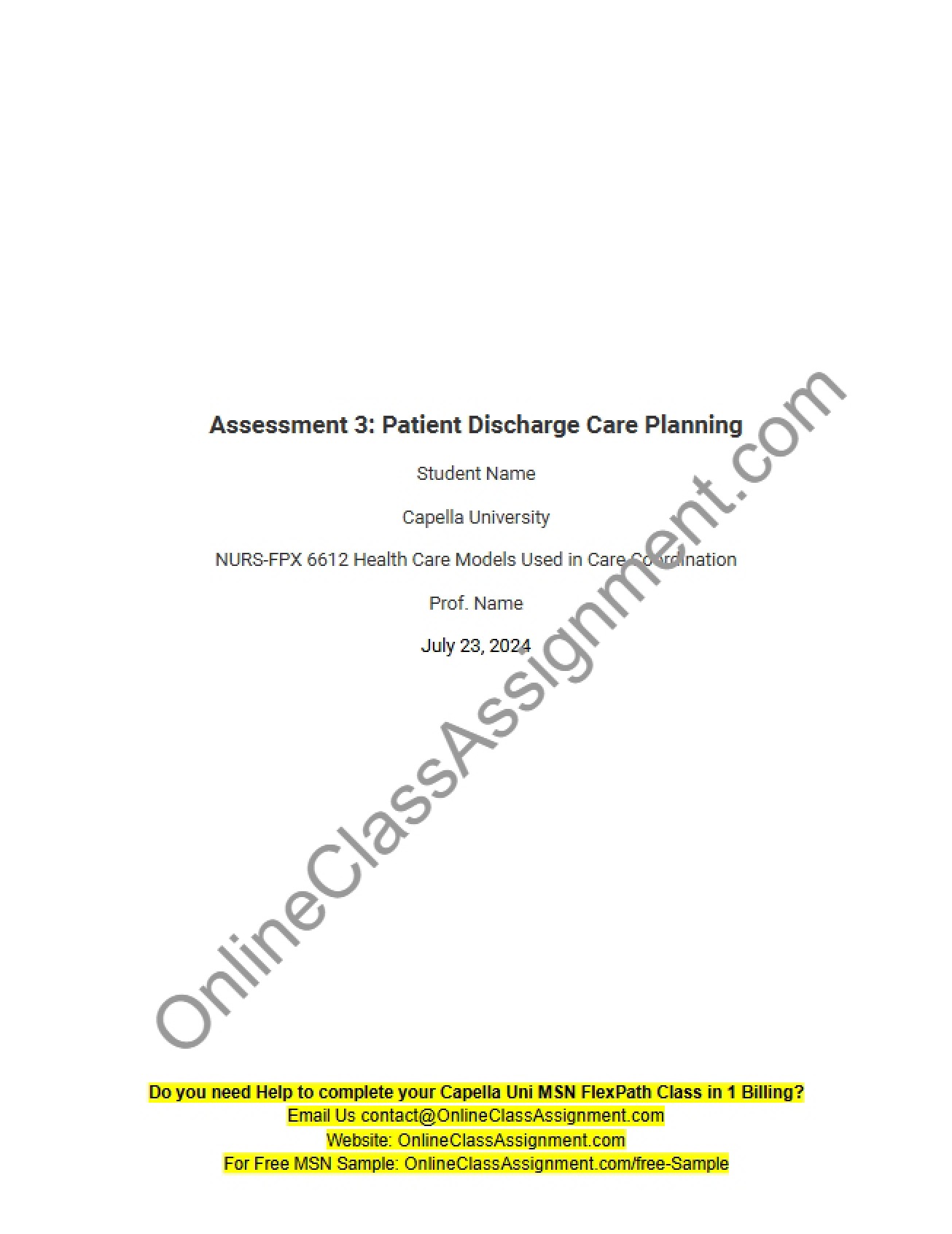 Planning Patient Discharge Care - Assessment 3 (v1)