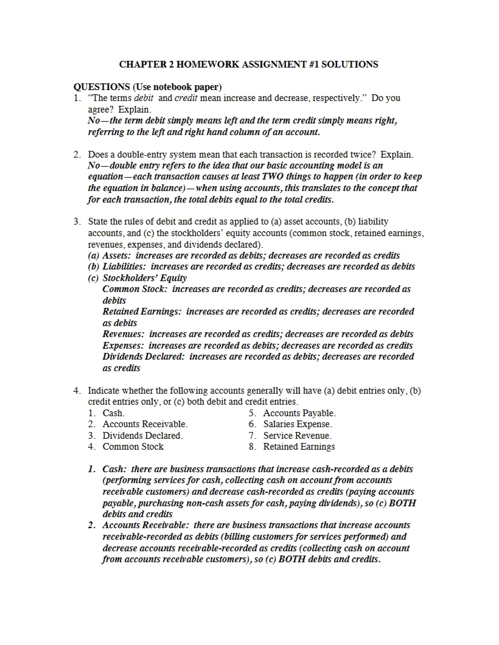 Solutions for Homework One (Chapter Two)