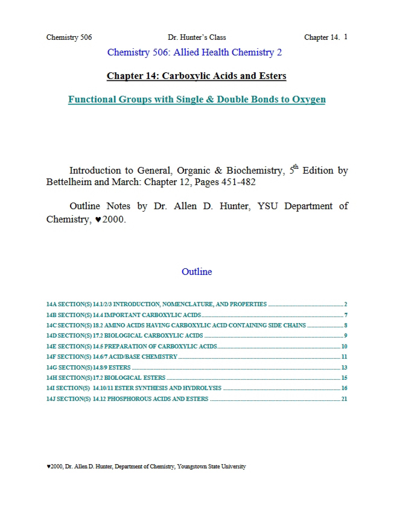 Chapter 14 Esters and Carboxylic Acids