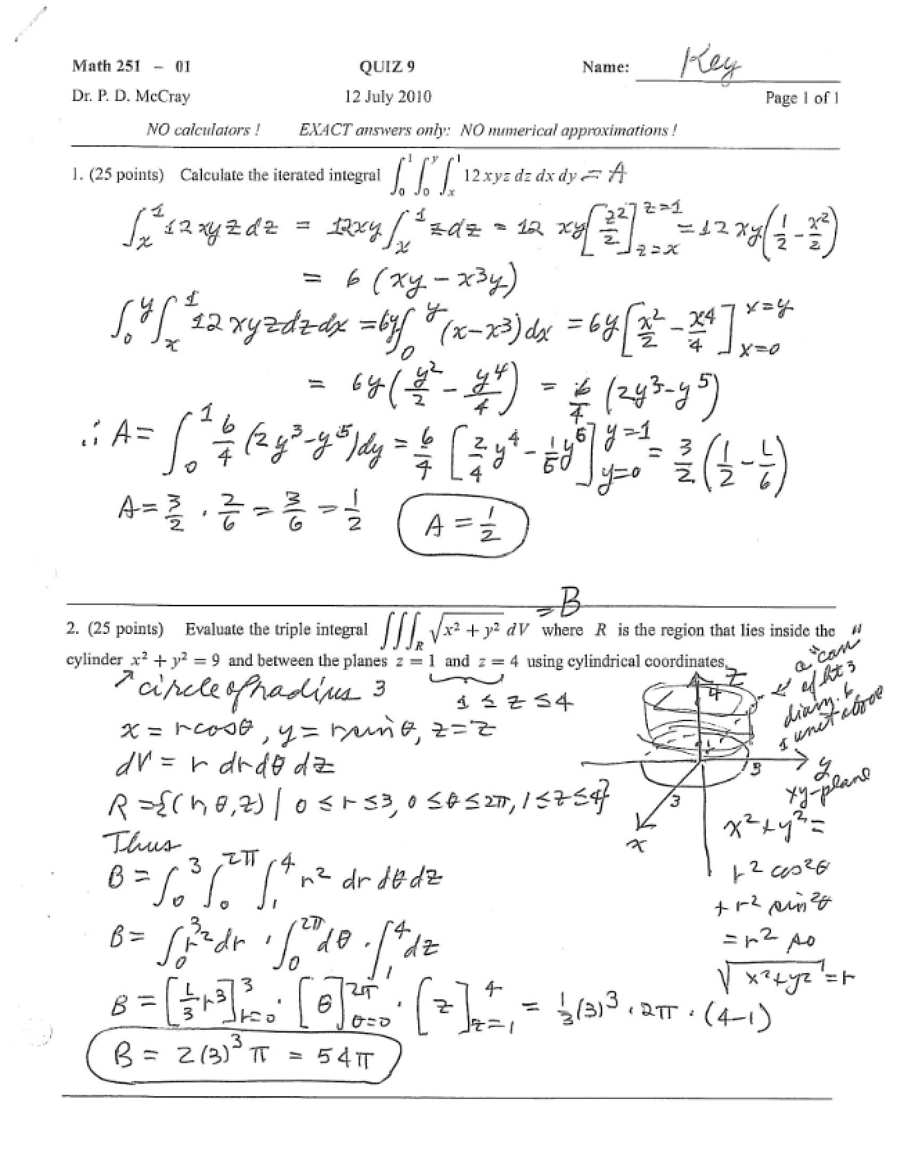 Multivariate Calculus Quiz Nine
