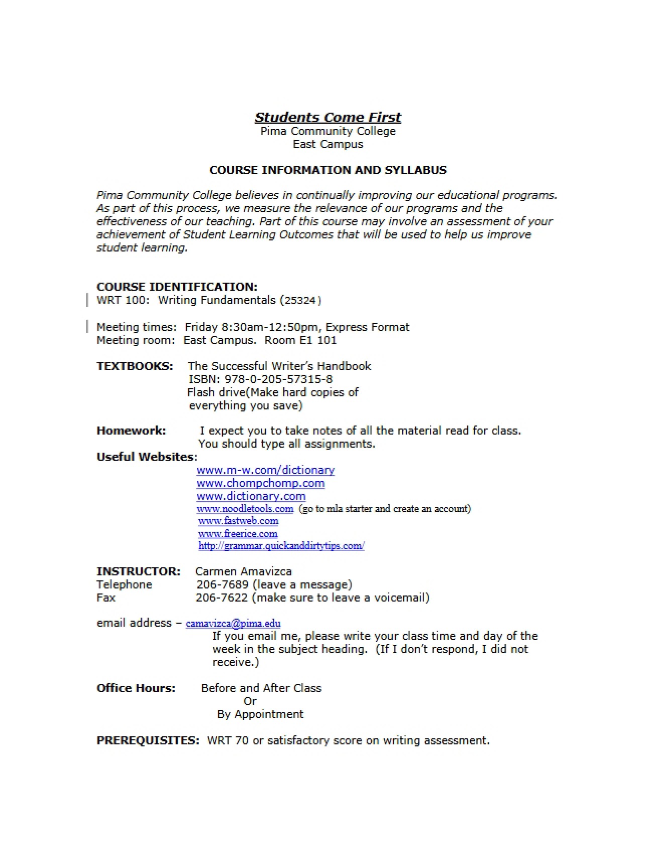 Syllabus for Writing Fundamentals