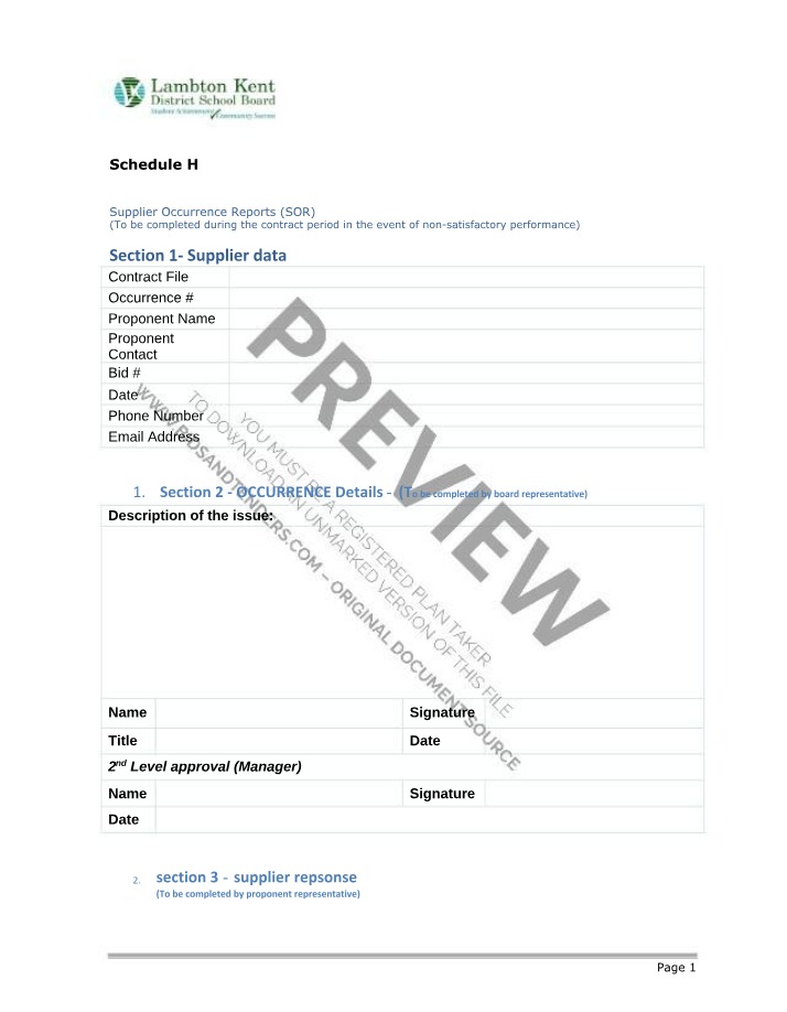 Non-Satisfactory Supplier Occurrence Reports