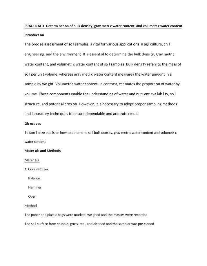 Determination of Soil Water Content - Practical 1
