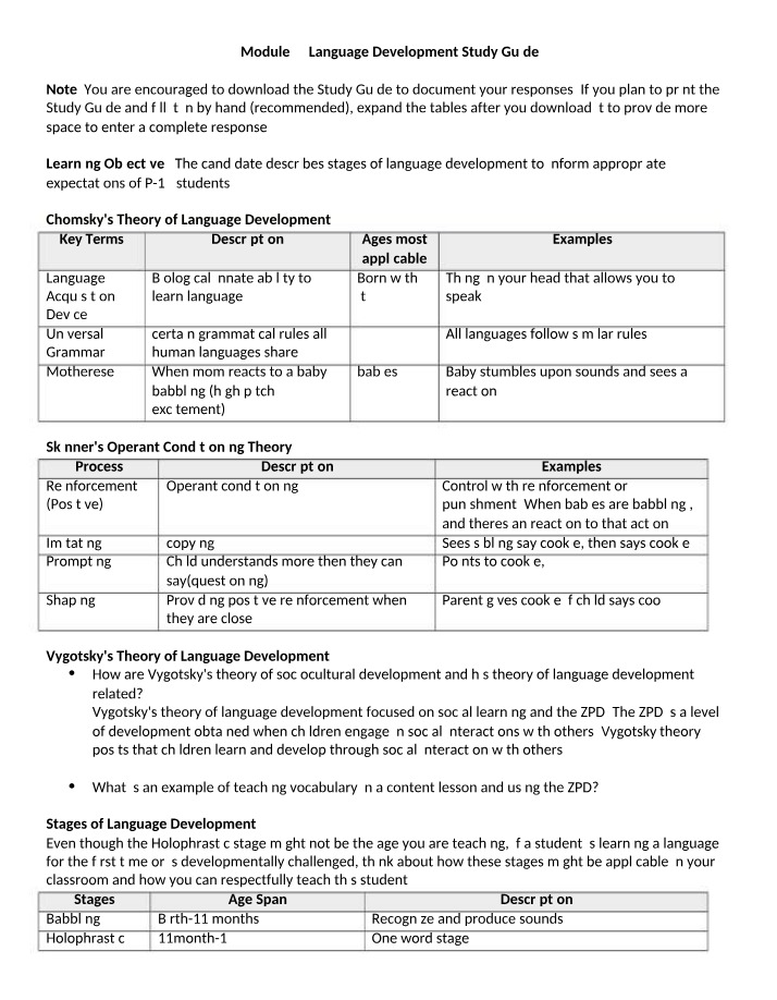 Language Development - Module 4 Study Guide