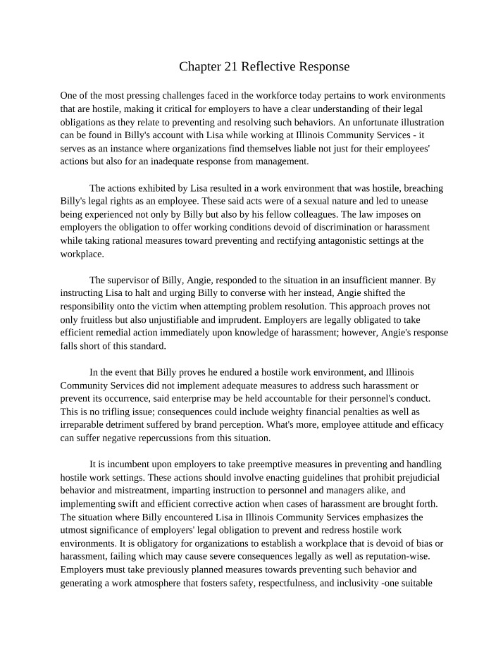 Reflective Response for Chapter 21