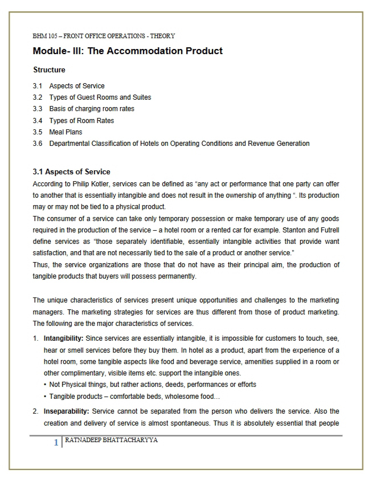 Module III The Accommodation Product