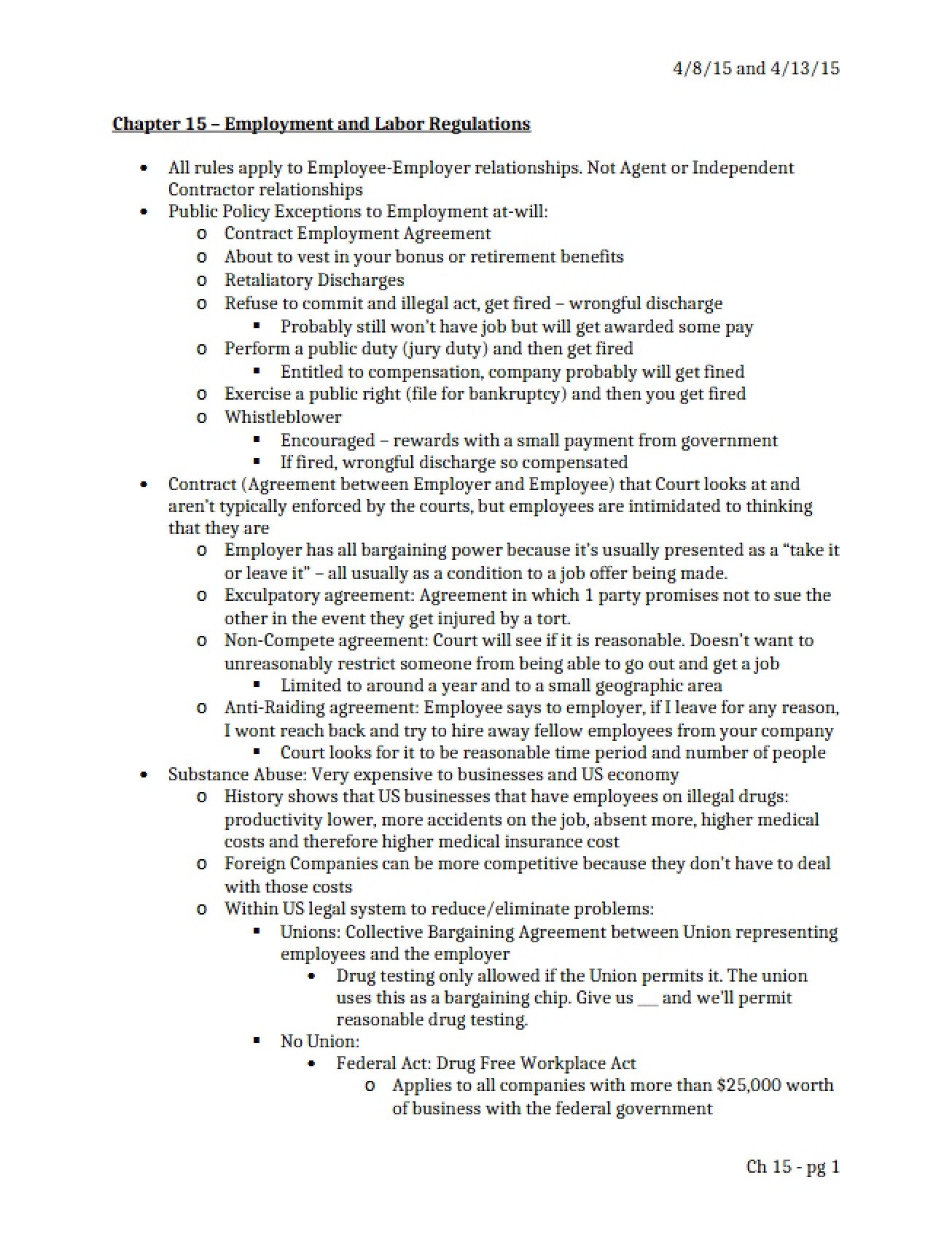 Employment and Labor Regulations - Chapter 15 - Part 1
