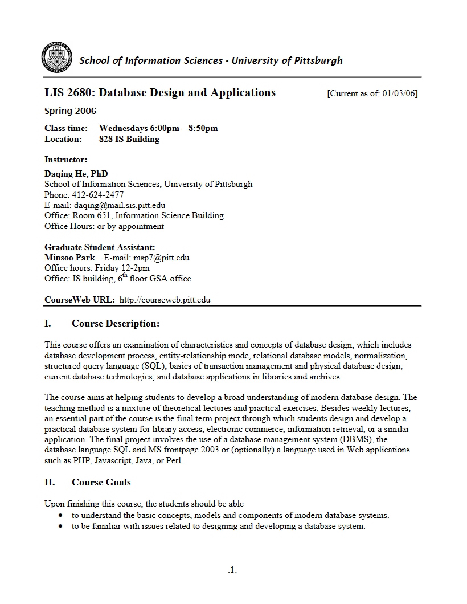 Database Design Syllabus