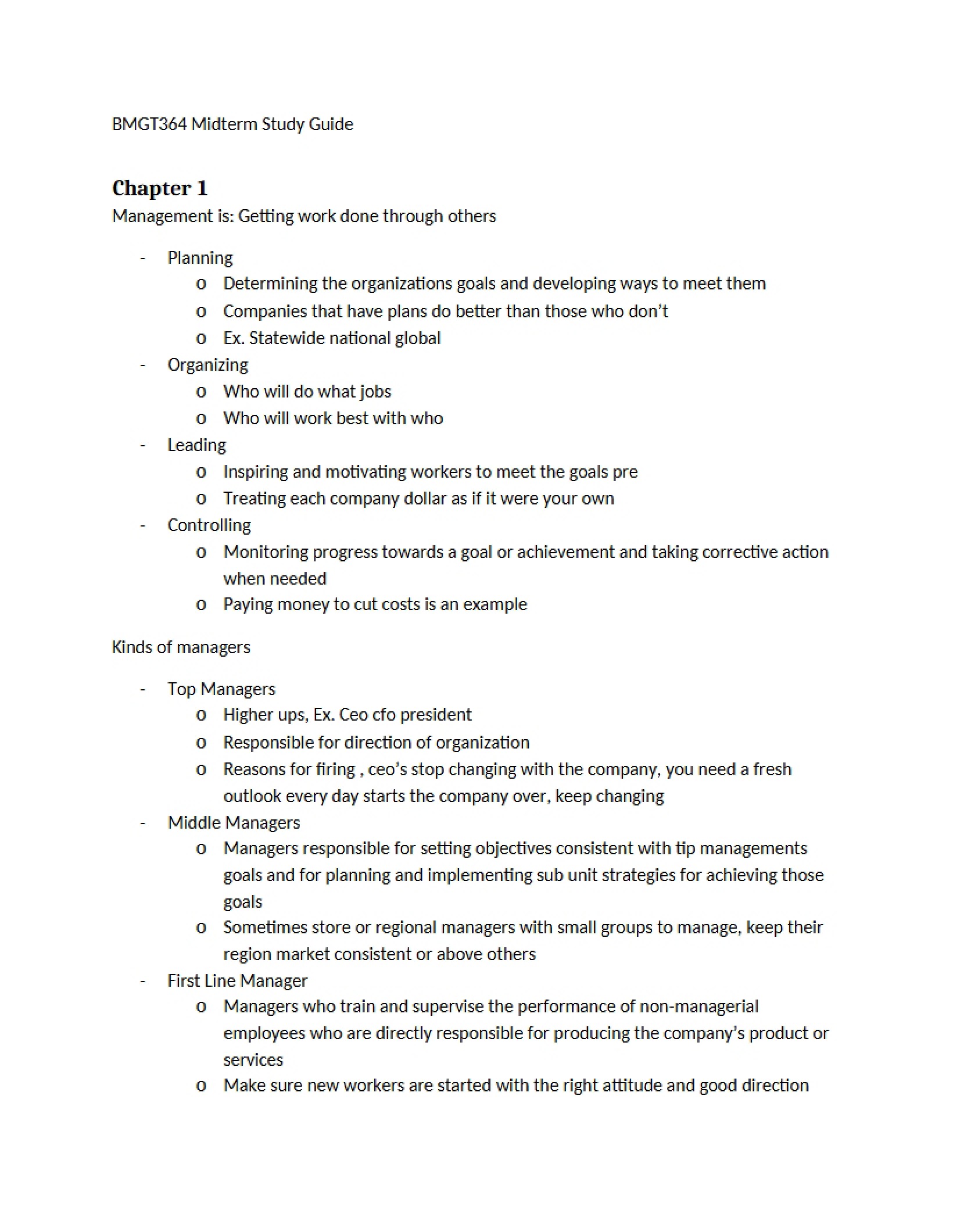 Study Guide for Midterm