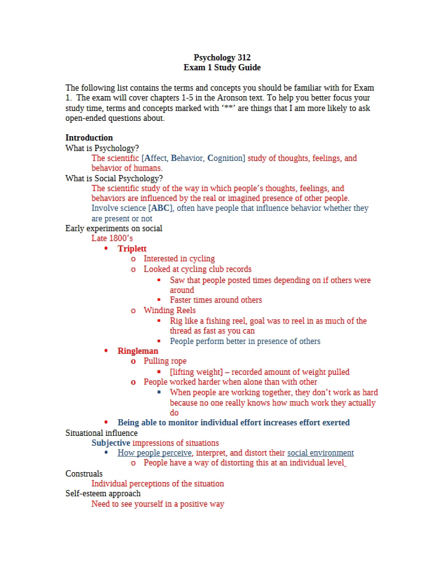 Study Guide for First Exam