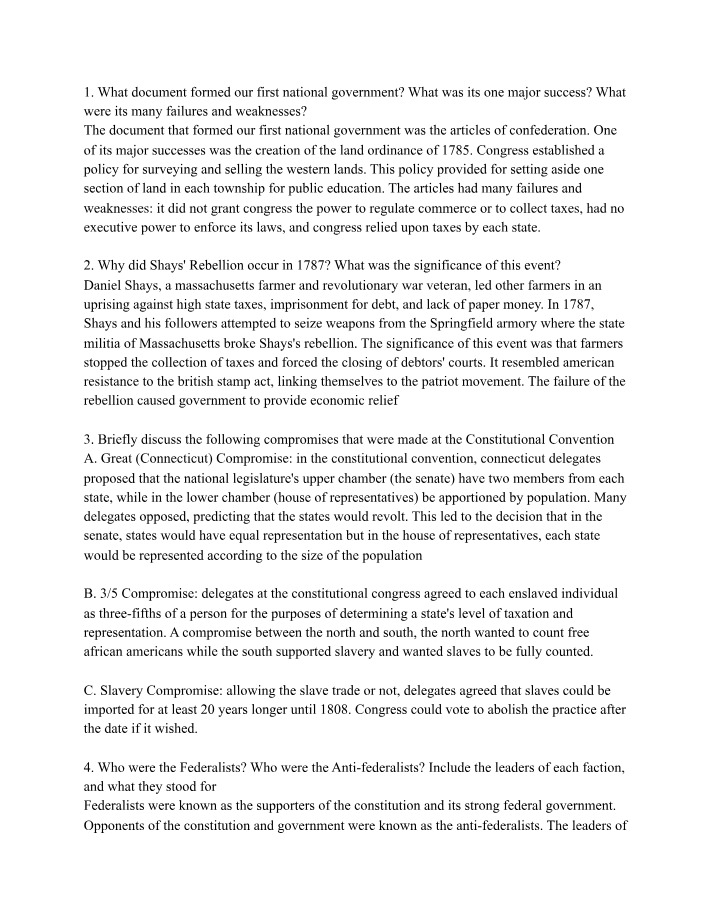 The Articles of Confederation - Successes and Failures
