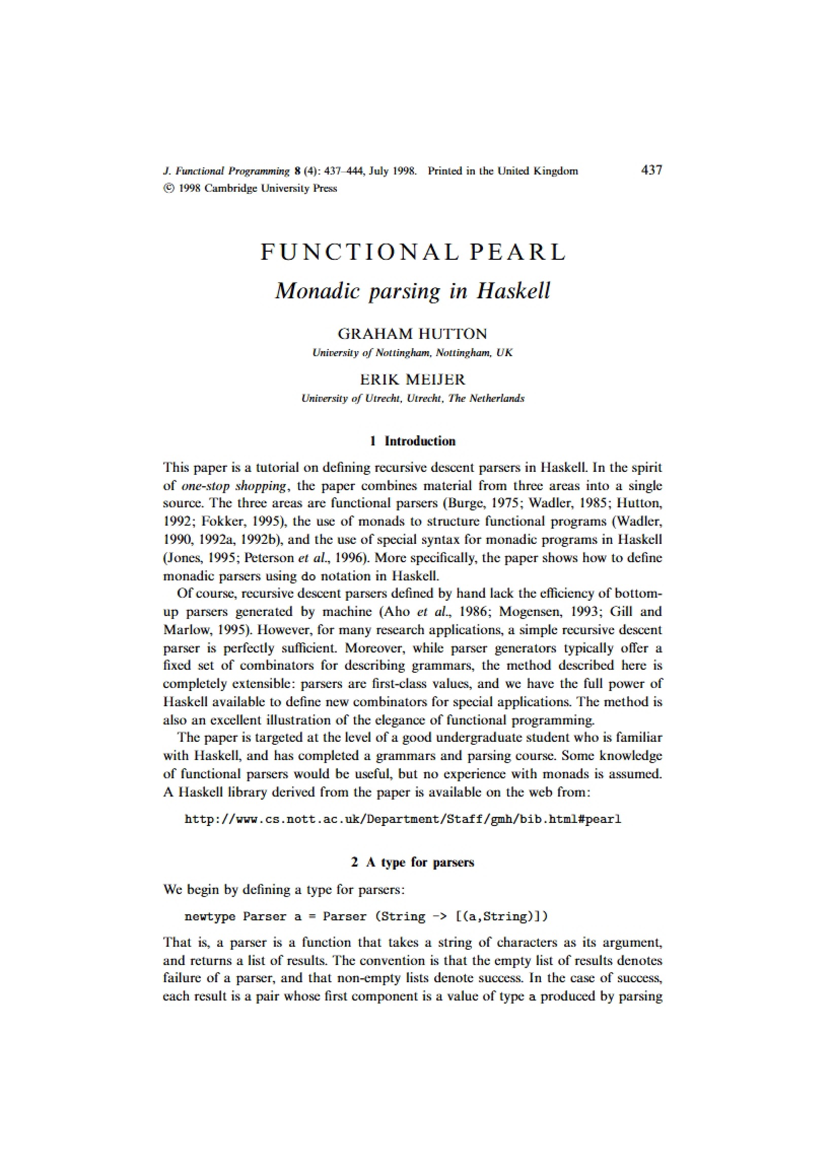 Haskell Monadic Parsing
