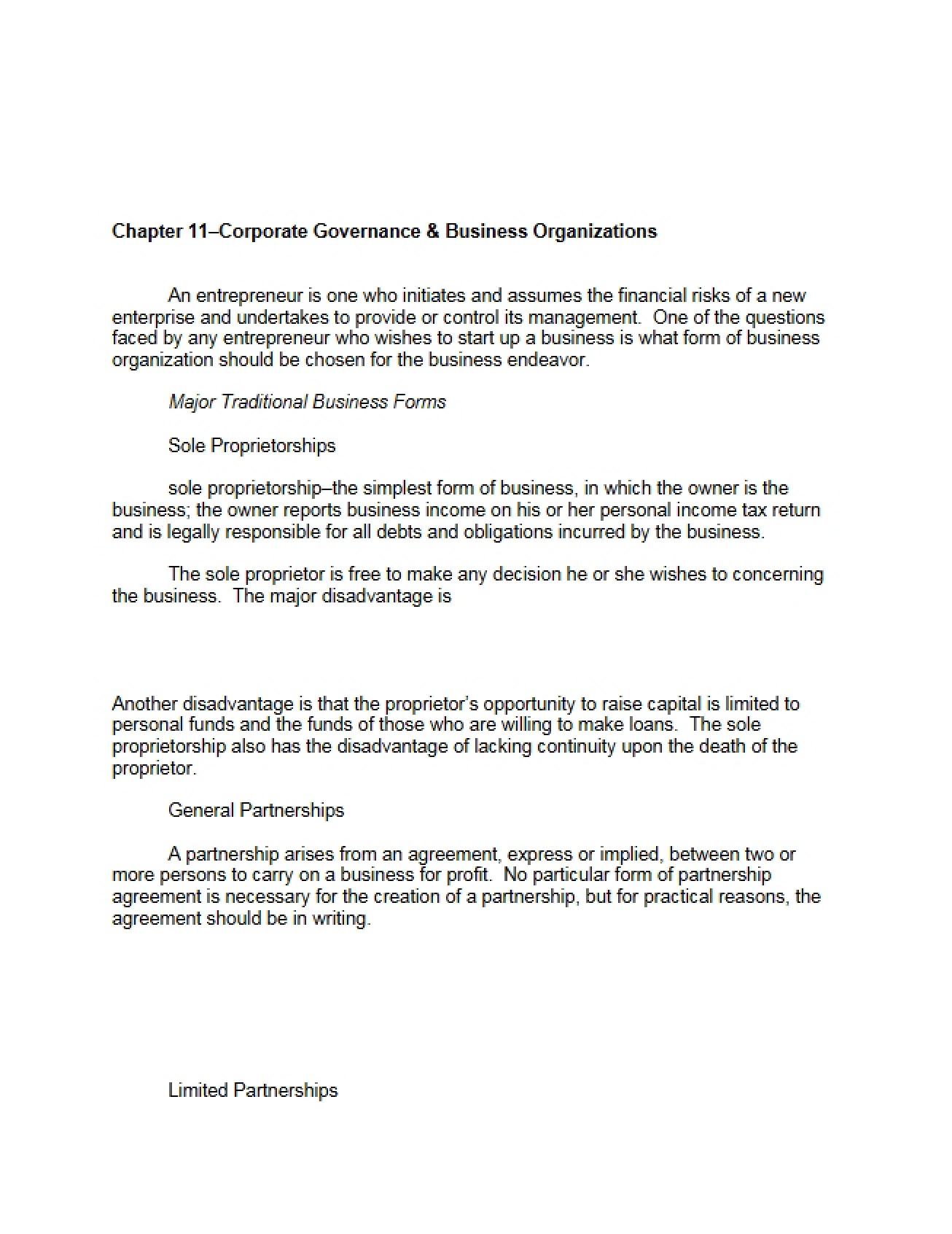 Business Organizations and Corporate Governance - Ch 11