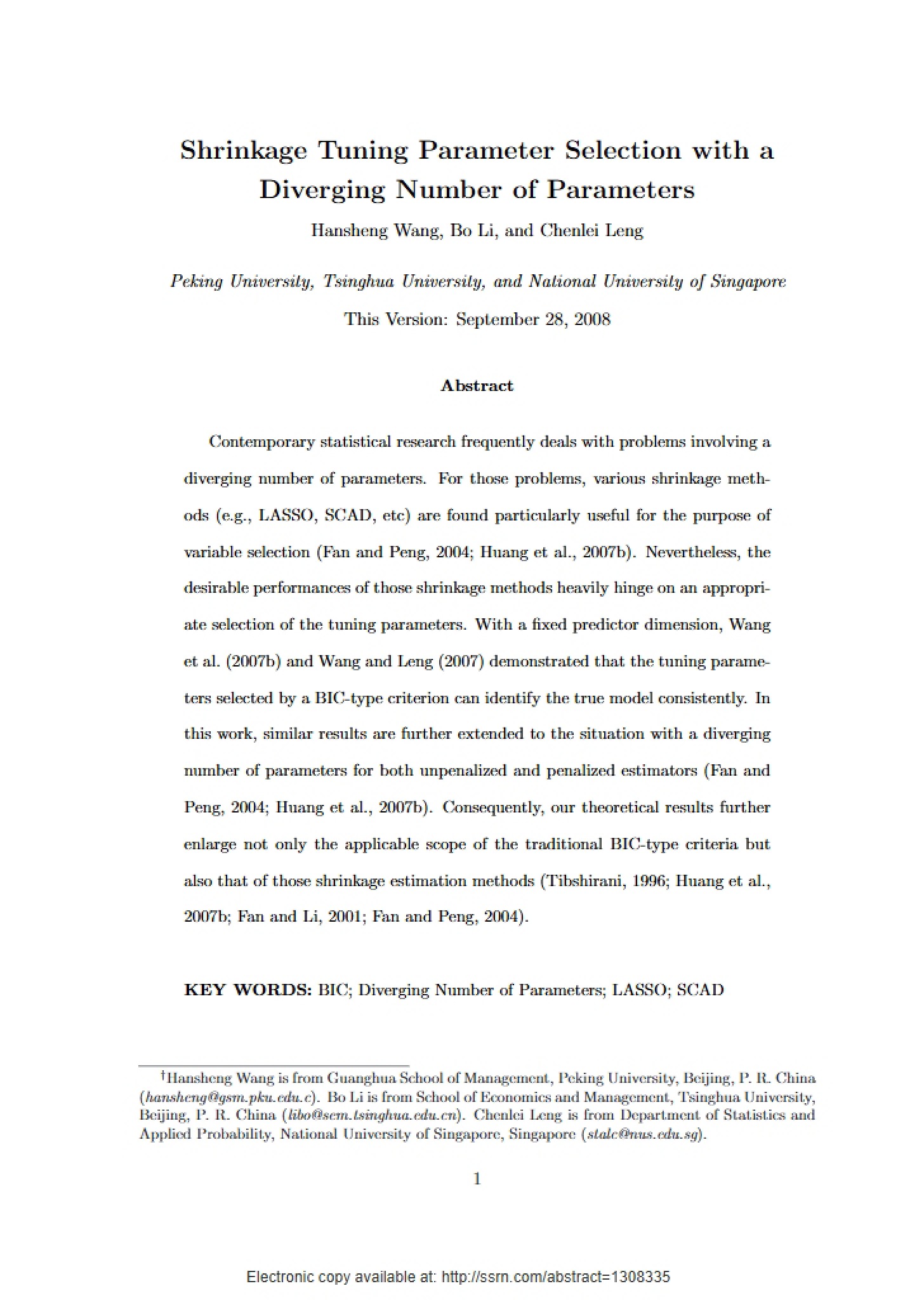 Diverging Parameter Numbers and Shrinkage Tuning Selection