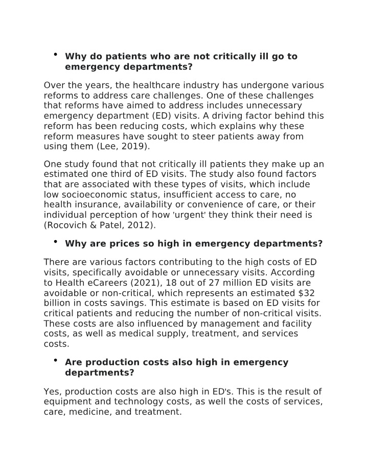 Why Patients Visit Emergency Departments - Factors and Costs