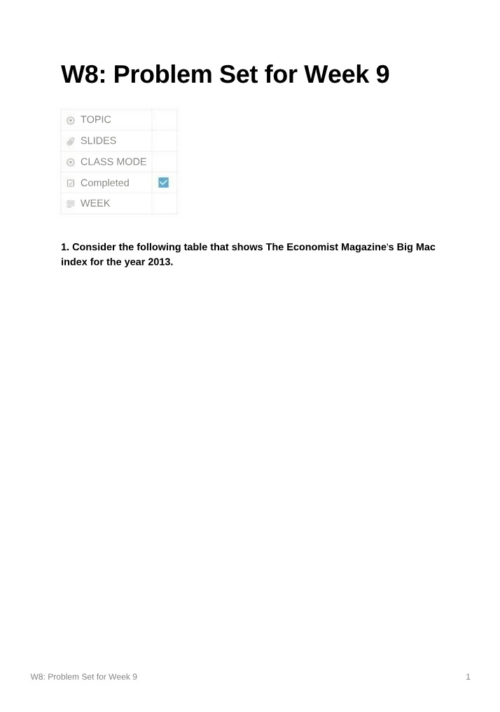 Week 9 Problem Set - Intermediate Economics