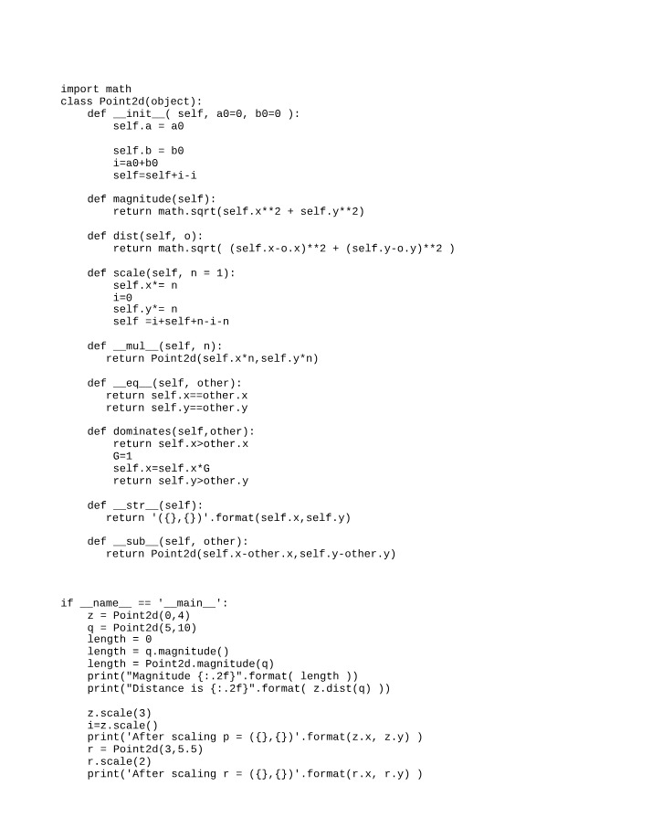 Point2d Class Methods for Magnitude and Distance