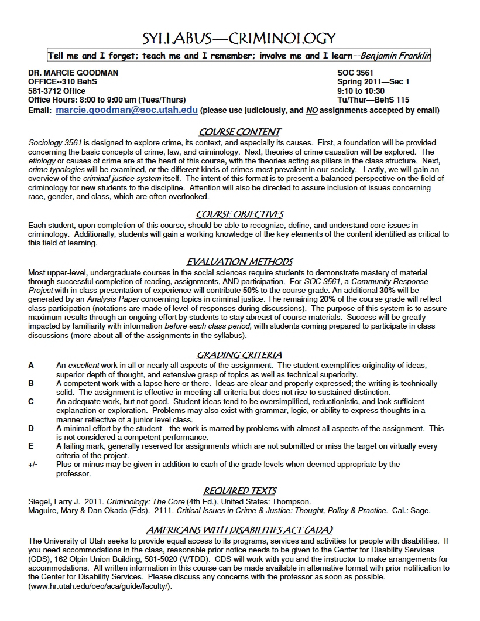 Syllabus for Criminology Course