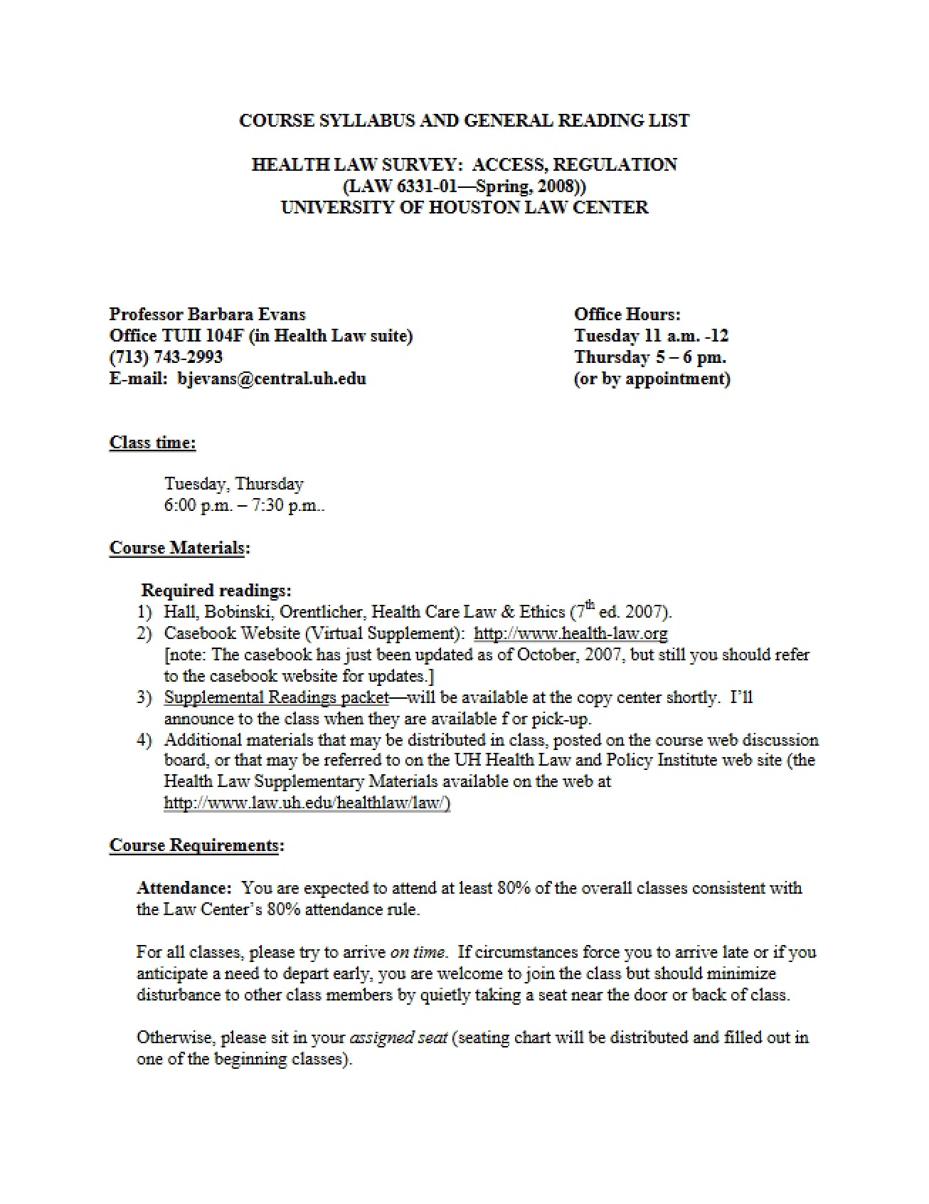 Health Law Financing Syllabus