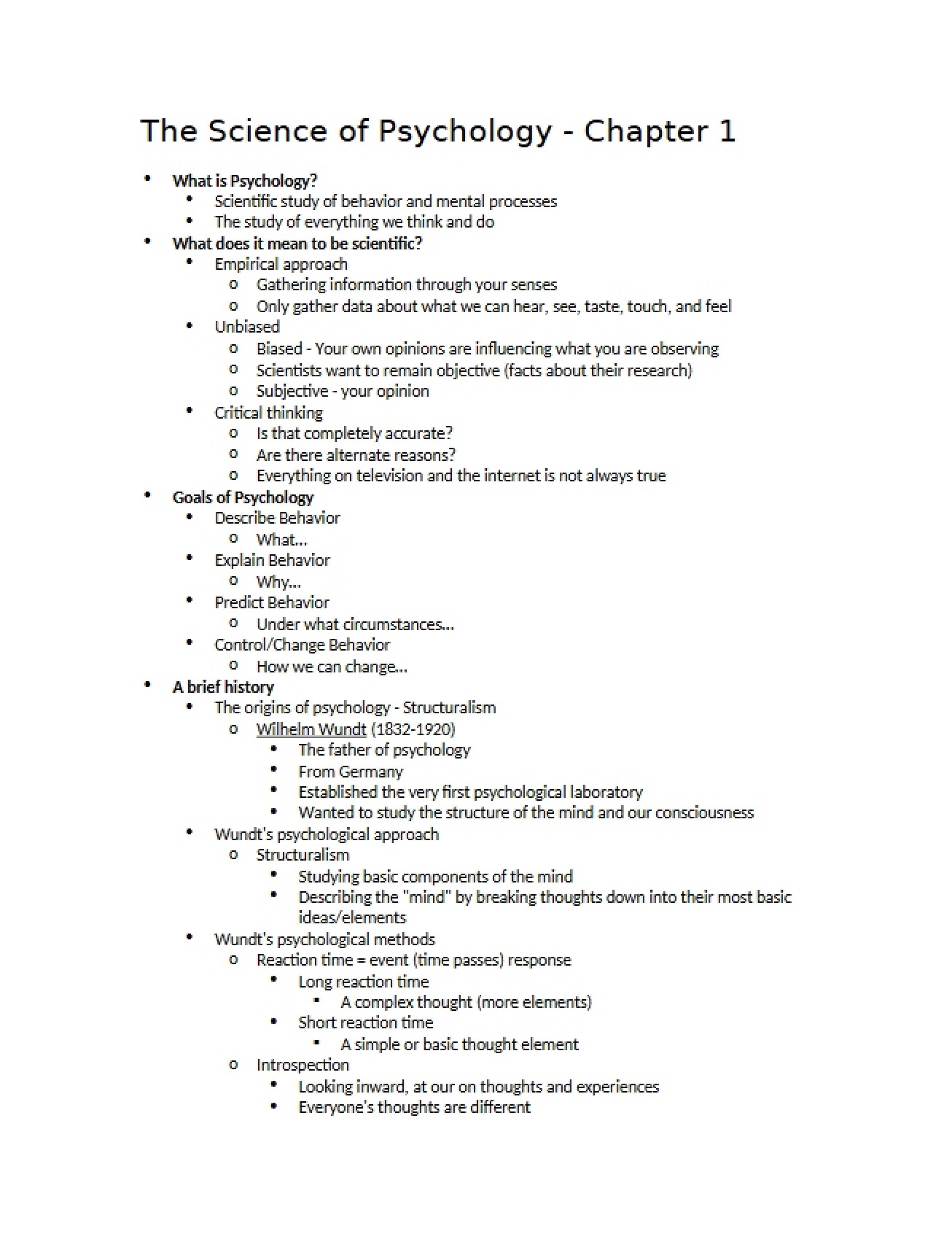 Psychology as a Science (Chapter 1) - 3 Pages
