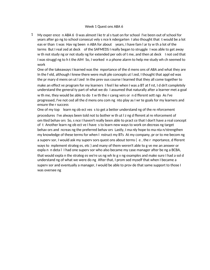 ABA 622 Week 1 Questions