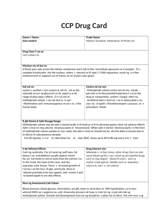 Solu-Medrol Drug Card