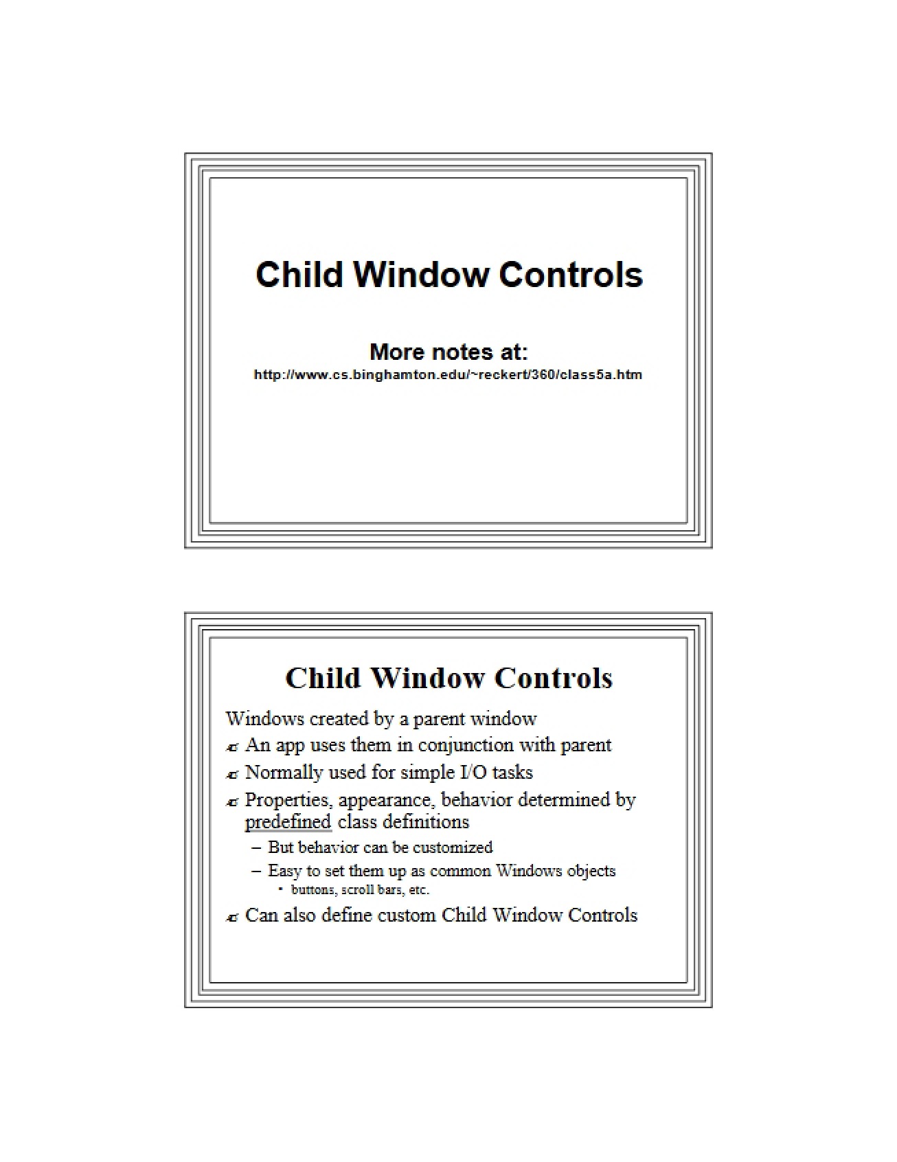 Controls for Child Windows