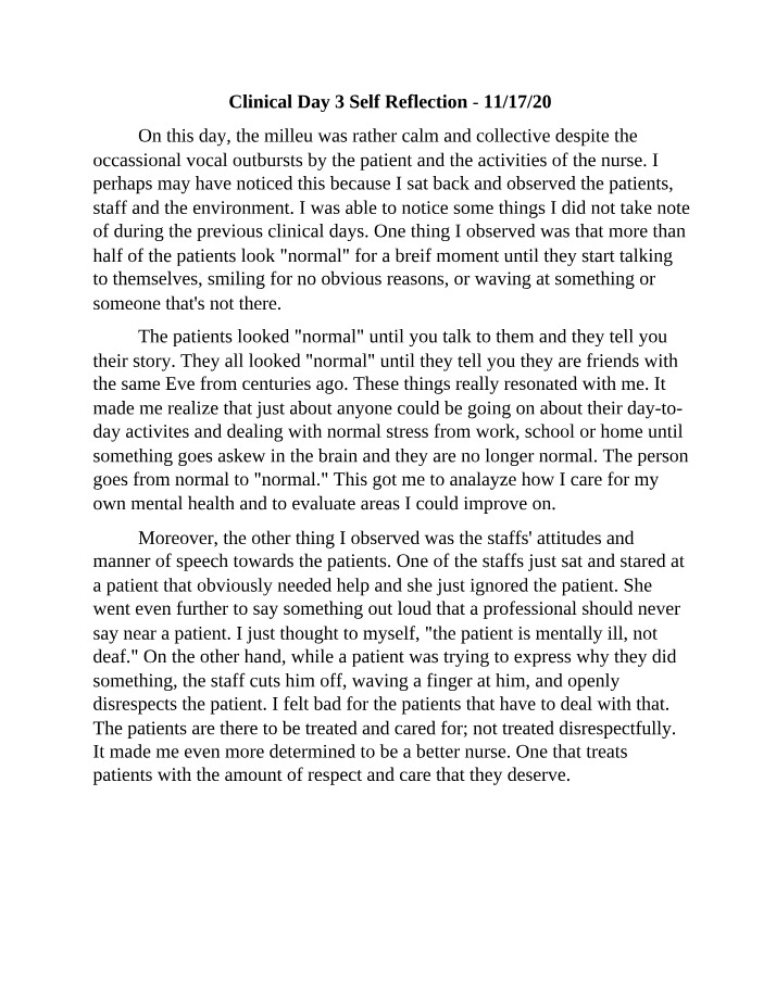 Self Reflection for Clinical Day 3 - 11-17-20