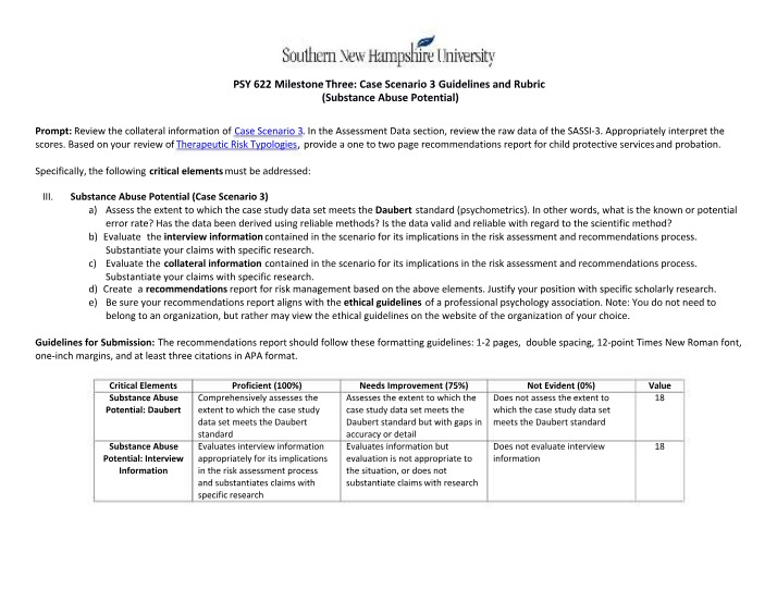 Substance Abuse Potential Assessment - Case Scenario 3